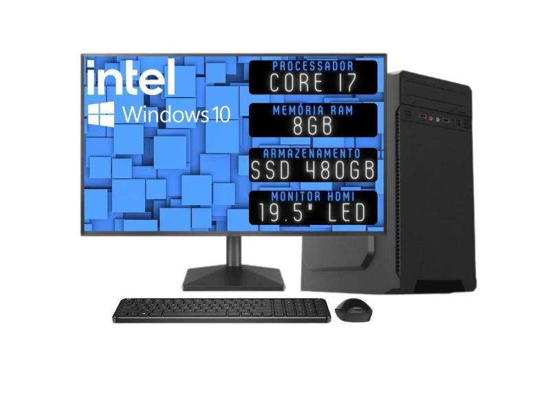 Computador Completo 3green Desktop Intel Core i7 8GB Monitor 19.5&quot; HDMI SSD 480GB Windows 10 3D-094