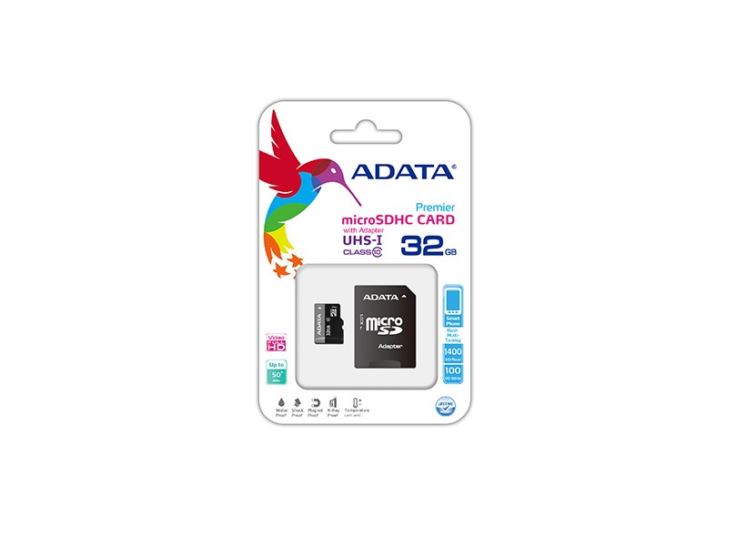 Cartão de Memória Micro SDHC com Adaptador Adata 32 GB AUSDH32GUICL10-RA1