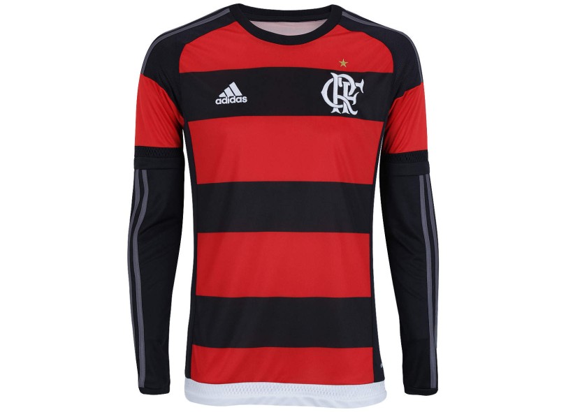 Camisa Torcedor Flamengo I 2015 Manga Longa sem Número Adidas