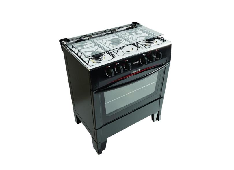 Fogão 5 Bocas a Gás Braslar Sirius Plus com Acendimento Automático e Forno 72,2L Preto Bivolt