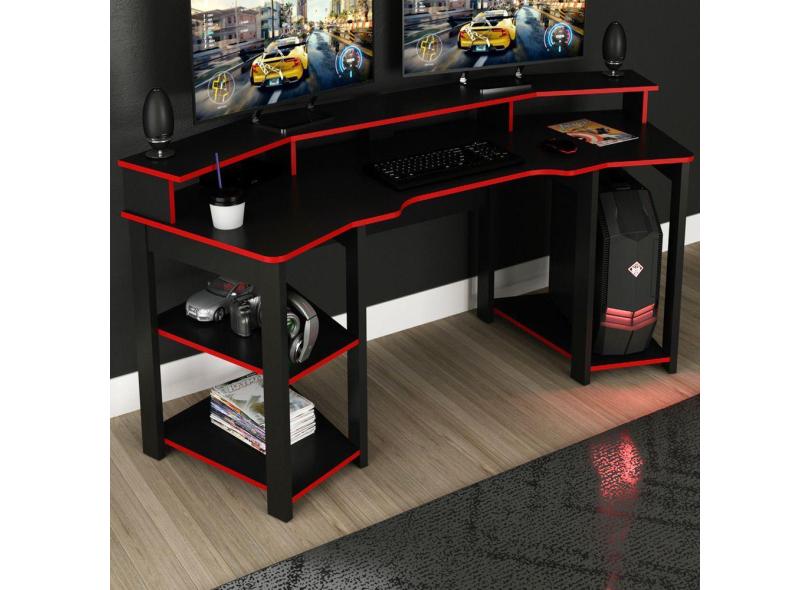 Mesa Gamer Para 2 Monitores 3 Prateleiras Preto/vermelho Me4167 - Tecno Mobili