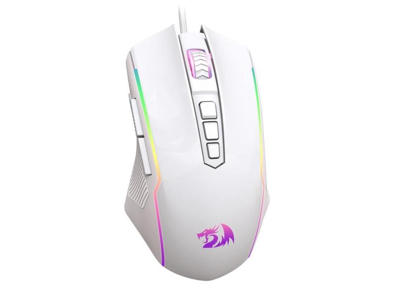 Mouse para jogos Redragon 8000 dpi rgb retroiluminado com 9 botões - branco