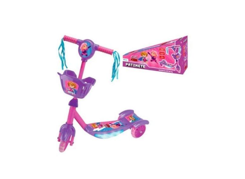 Patinete Infantil 3 Rodas Luz Led - Girl Power Com Cesta - Etitoys