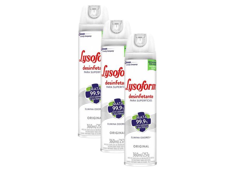 Kit 3 Desinfetante Lysoform Aerossol Uso Geral Original 360ml com o ...