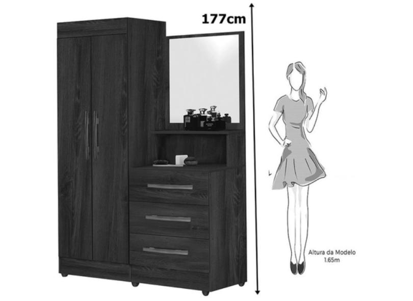 Guarda-Roupa Solteiro 2 Portas 3 Gavetas com Espelho Onix luxo Móveis Primus