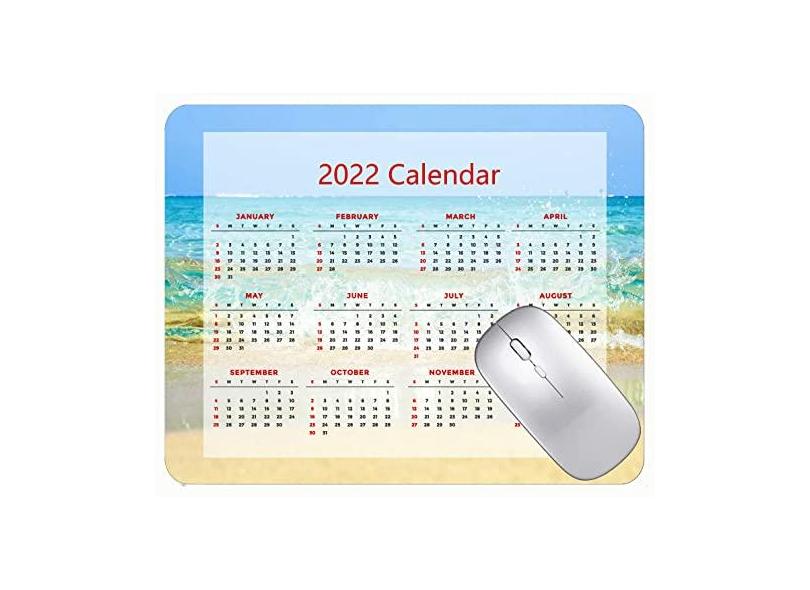 Mouse pad para jogos com calendário 2022, mouse pad para jogos, respingos de água, praia, mar, base de borracha antiderrapante