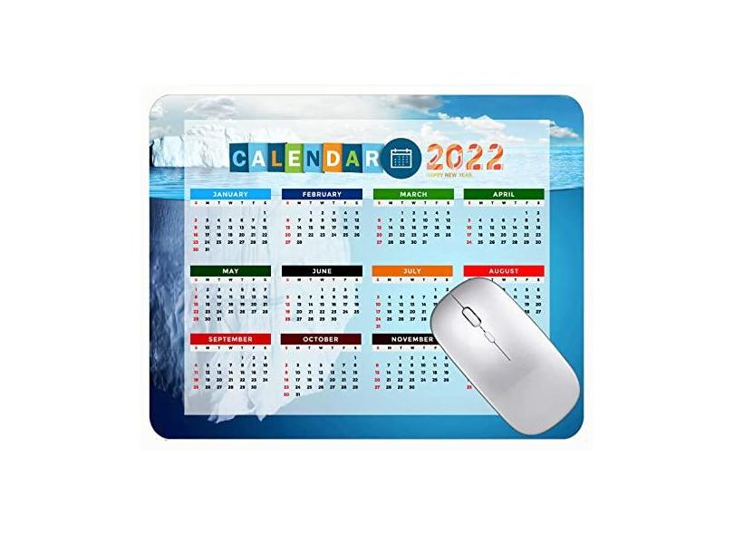 Mouse pad calendário 2022 com feriados, tapete grande de pedra azul do mar