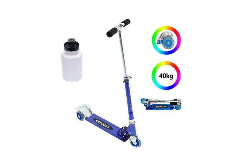 Patinete Dm Radical Dobrável Dm Toys Azul Led + Garrafinha