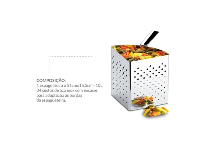 Espagueteira com 4 Divisões de Inox 10 Litros Brinox