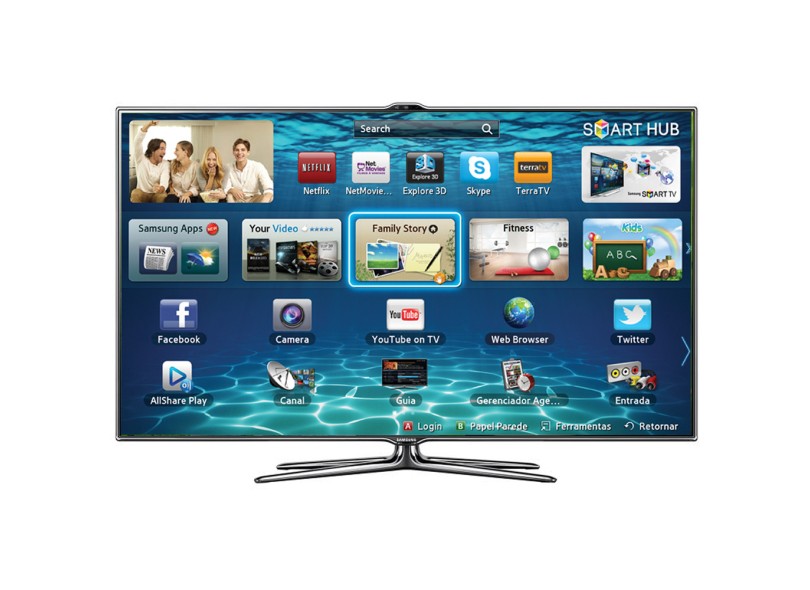 TV LED 55" Samsung ES7000 3D Full HD 3 HDMI Conversor Digital Integrado 55ES7000