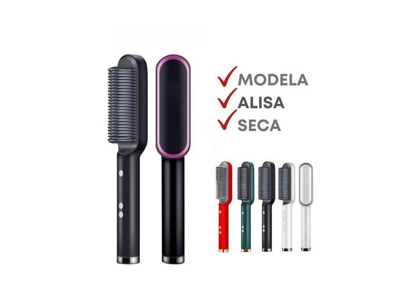 Escova Alisadora Pente Secadora Profissional 3 Em 1 Seca Modela Cabelo
