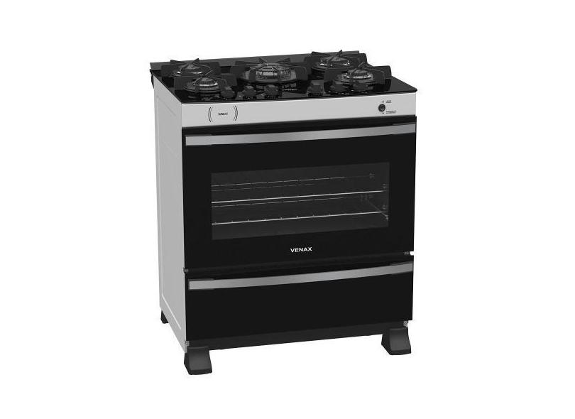 Fogao a gas maxi vitreo 5 q branco gas glp - Venax, Bivolt