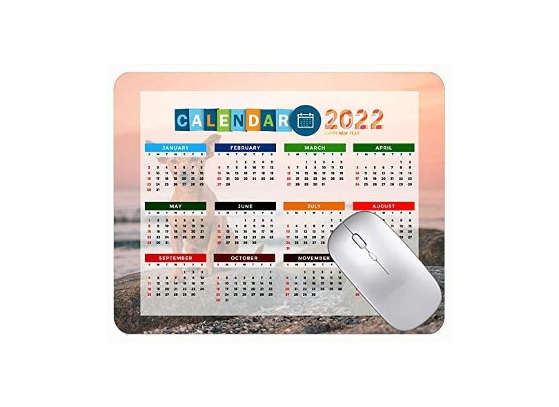 Mouse pad para jogos com calendário 2022, mouse pad marrom com pedras do mar