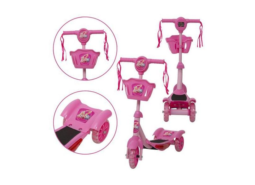 Patinete Infantil Barbie Rosa Resistente Som Led Brinquedo - Toys 2U