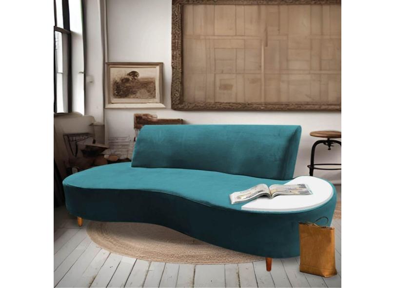 Sofá Curvo Living Premium 3 Lugares Suede Azul Turquesa Com Apoio ...
