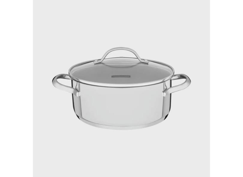 Caçarola Rasa Tramontina Una em Aço Inox com Fundo Triplo e Tampa de Vidro 24 cm 4,8 L