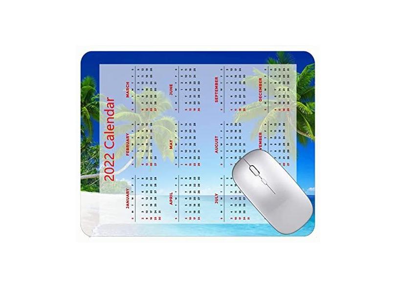 Mouse pad para jogos com calendário 2022 Beautiful Beach Tropical Paradise Gaming Mouse pad com bordas costuradas