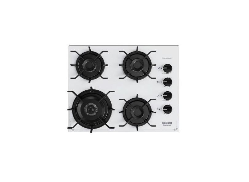 Cooktop 4 Bocas Tripla Chama Branco a Gás em Aço Inox e Trempes em Fer