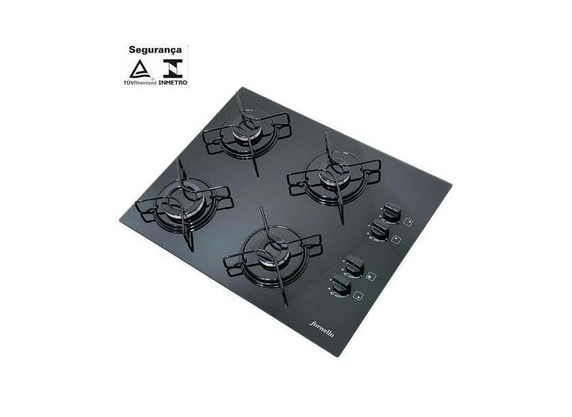 Fogão cooktop a Gás 4 bocas Fornello Preto- acendimento automático, Bi