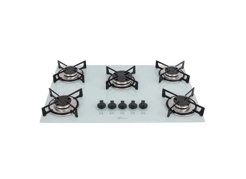 Cooktop a Gás Bivolt 5 Bocas Vidro Branco Polar Fischer