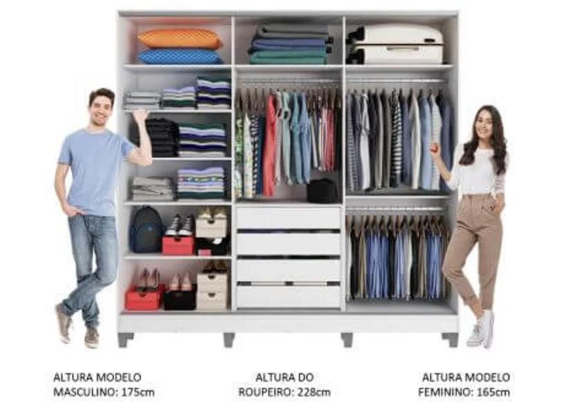 Guarda-Roupa Casal 3 Portas 4 Gavetas com Espelho Eros 3E com Pés Madesa