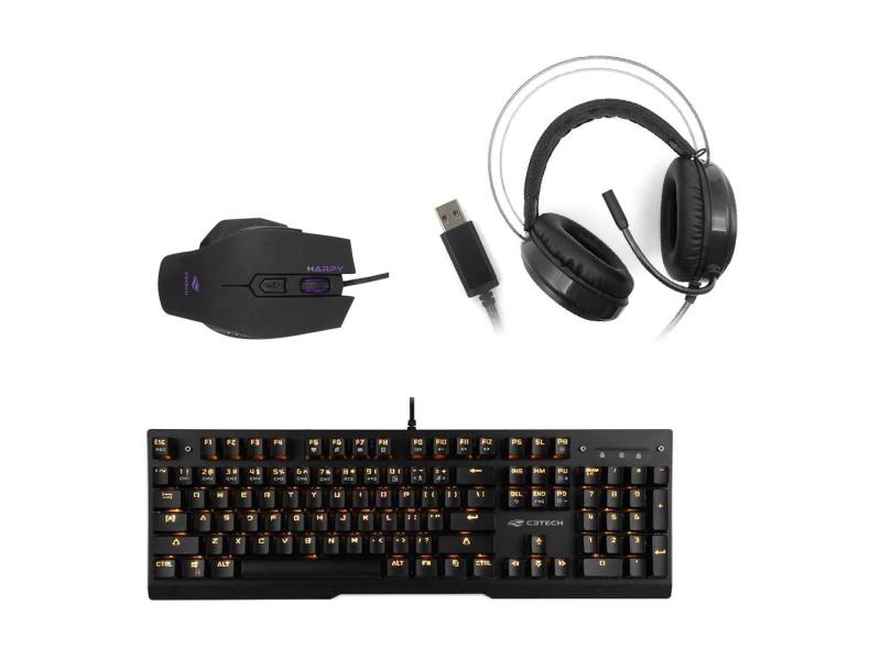 Kit Gamer Teclado Switch Blue com Mouse Harpy 3200DPI e Headset USB Harrier