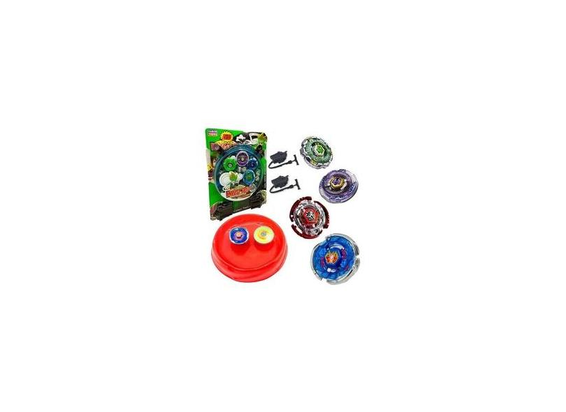 Kit 4 Beyblade Metal Led + Lançador + Arena Promoção