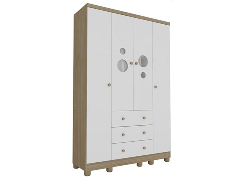 Guarda-Roupa Infantil 4 Portas 3 Gavetas Bolinha Móveis Peroba