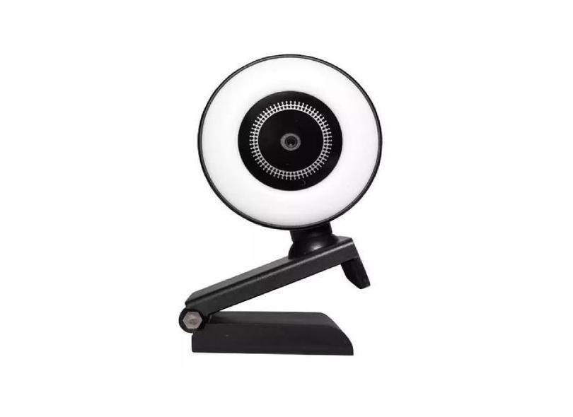 Webcam Câmera 1080p Arco Anel Luz Led Microfone Ring Light USB Gira 36
