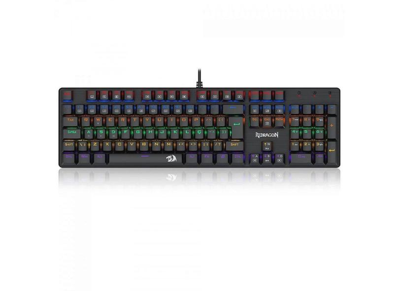 Teclado Mecânico Gamer Redragon Valheim Rainbow, Switch Brown, USB, ABNT2, Full-Size, Black