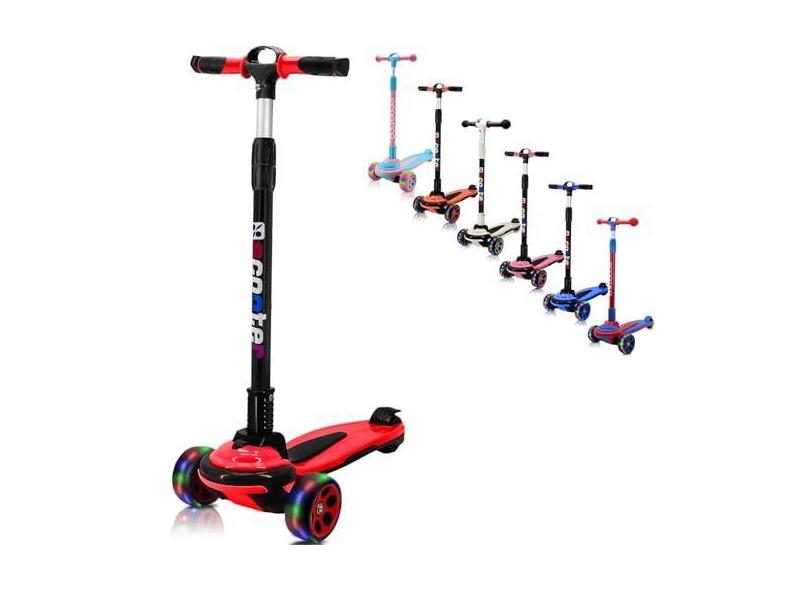 Patinete de 3 rodas para crianças e adolescentes de 6 a 18 anos, plataforma extral larga, 4 alturas ajustáveis e dobrável, scooter de LED piscante para meninos e meninas