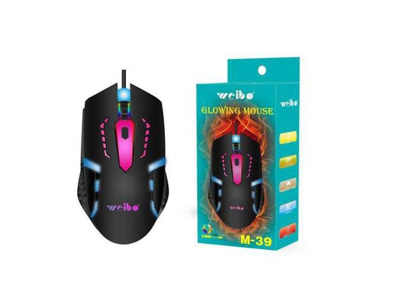 Mouse Óptico Usb Rgb 3200Dpi 4 Botões Preto Weibo