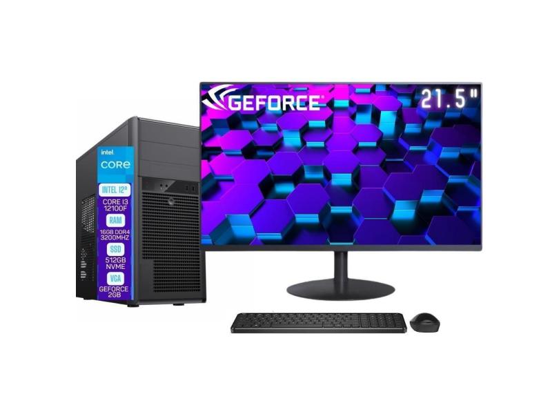 Computador Completo Skill Pro Intel 12ª Geração Core i3 12100F 16GB DDR4 Placa de vídeo Geforce 2GB SSD 512GB Monitor 21.5&quot; LED SP-080