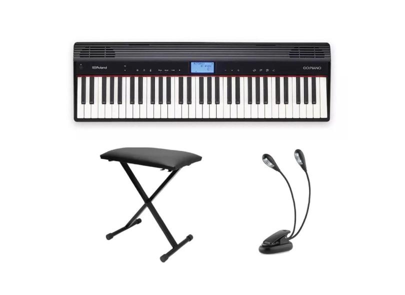 Kit Teclado Roland Go Piano Go61p com Banqueta e Luminária