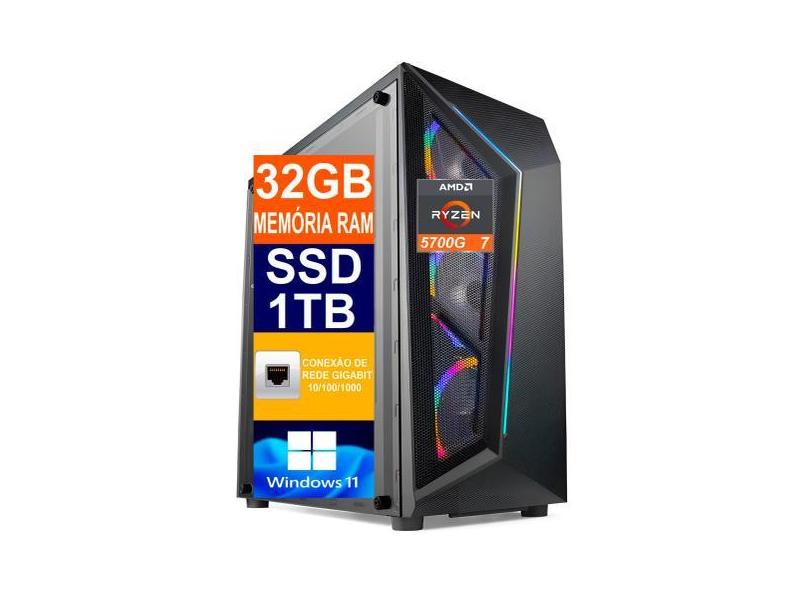 Pc Gamer Computador Cpu Ryzen 7 5700G / SSD 1TB M2 NVME / 32gb Memória