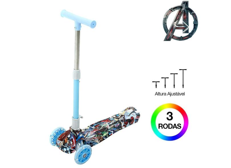 Patinete Infantil Vingadores hq Três Rodas para Meninos Azul