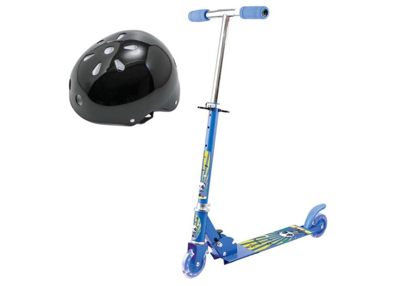 Patinete p/ Crianças Até 45kg Menino Led Panda Com Capacete