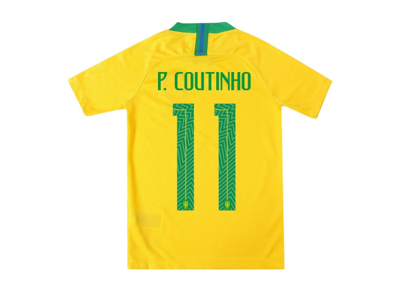 Camisa Torcedor Infantil Brasil I 2018/19 com Nome e Número Nike