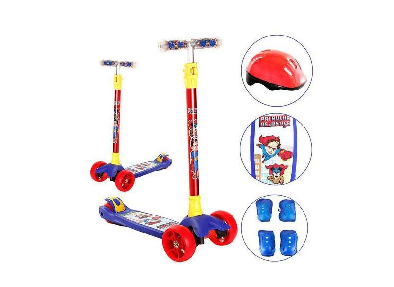 Patinete Infantil Patrulha Da Justiça Com Led + Kit Proteção - Dm Radi