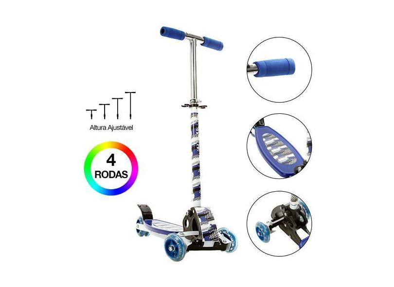 Patinete Para Meninos De Alumínio Com 4 Rodas Azul Bbr Toys