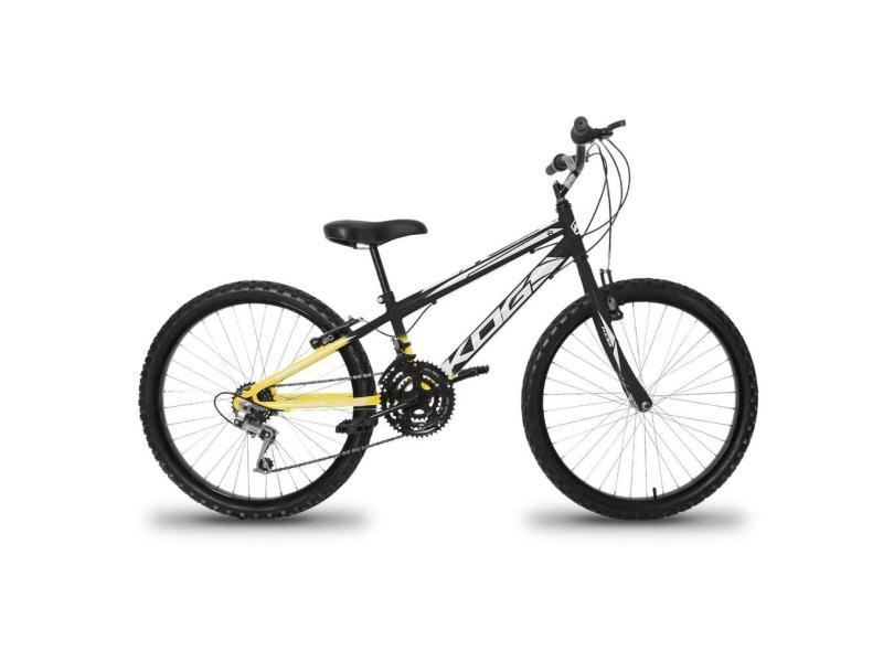 Bicicleta Aro 24 Infantil Infantil KOG Masculina 18 Velocidades 3x6 Marcha Para Meninos Amarelo Degrade Branco
