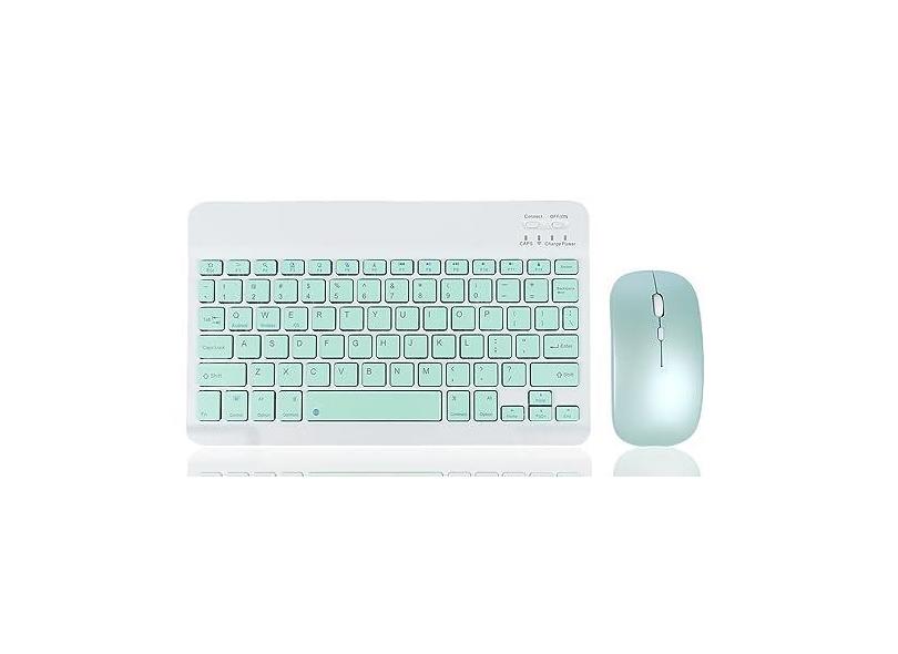 Teclado e mouse sem fio, combo de teclado e mouse Bluetooth ultrafino, recarregável, fofo, pequeno, compacto, Bluetooth, teclado e mouse para iPad, tablet, iPhone, smartphone, Android, Windows, iOS