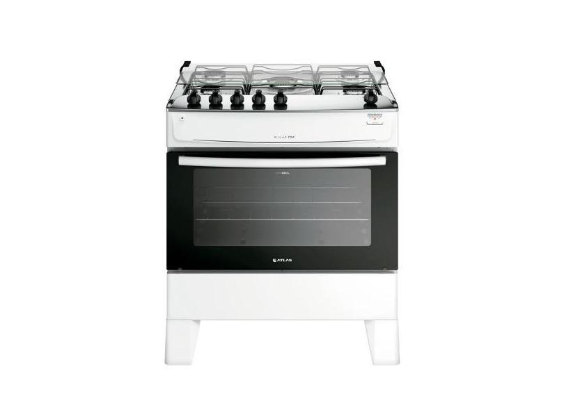 Fogão de Piso Atlas Milão Top 5 Bocas com Mesa Inox, Branco, Bivolt