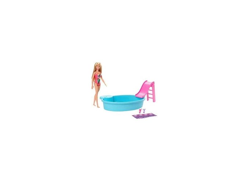 Casa de bonecas Barbie, jogo portátil de 1 andar com piscina e acessórios