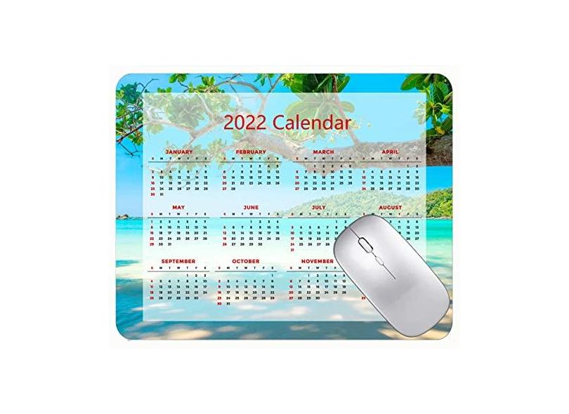 Mouse pad 2022 calendário com feriados, lindo mouse pad de borracha com árvore de praia e mar