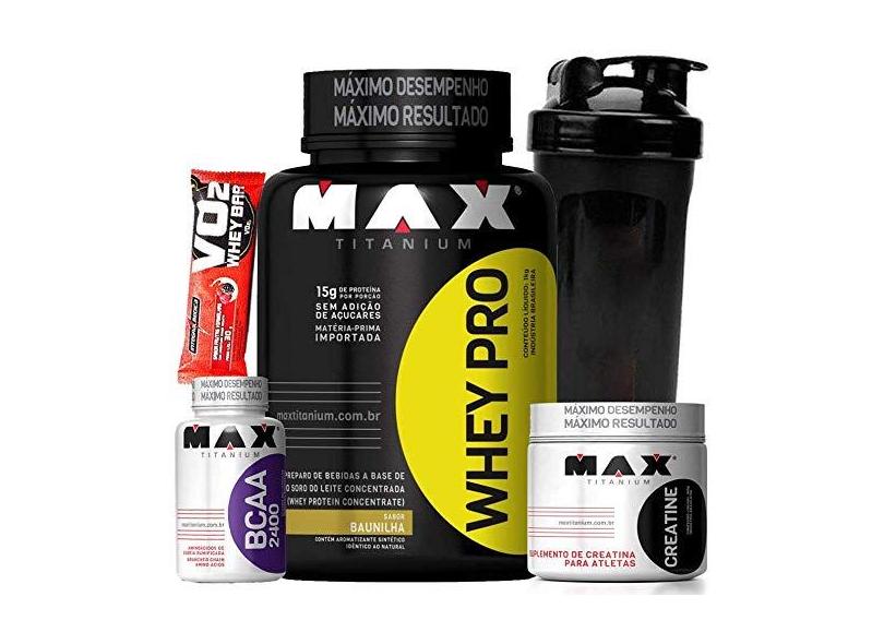 Suplemento Max Titanium Whey Pro 1kg Creatina 100g Bcaa 2400 Shaker