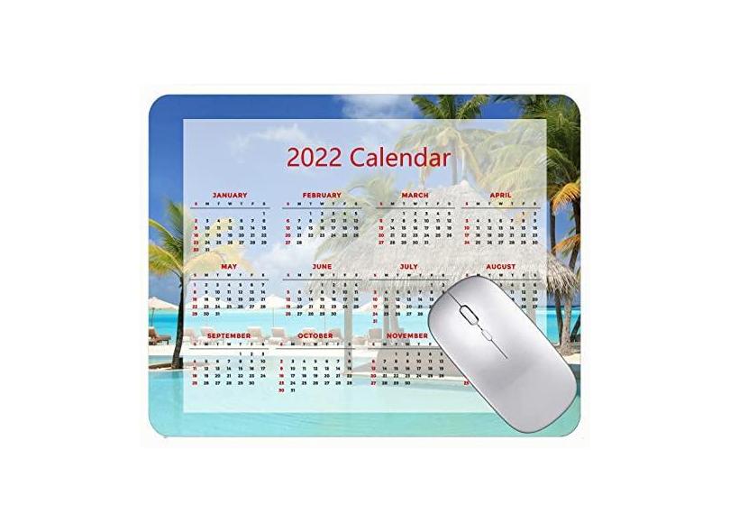 Mouse pad com calendário 2022 com bordas costuradas, palmeiras pretas para jogos, palmeiras para piscina, palmeiras