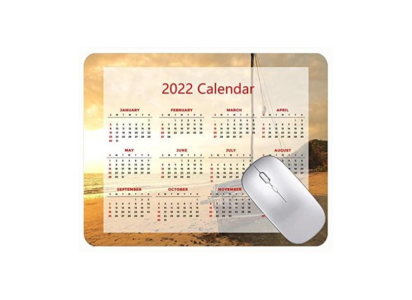 Mouse pad para jogos com calendário 2022, mouse pad para jogos Beach Broken Boat Sea