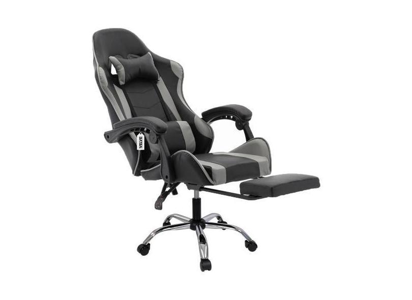 Cadeira Gamer Apoio De Pé Giratória Rodinhas Cg2.03 Cinza - Velve