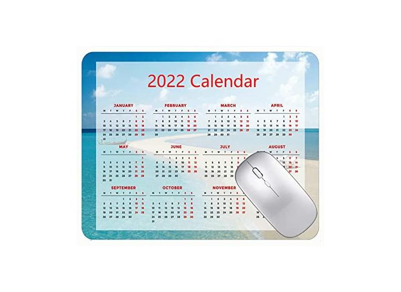 Mouse Pad 2022 Calendário com feriados, cadeiras de praia do mar das Maldivas e base de borracha antiderrapante